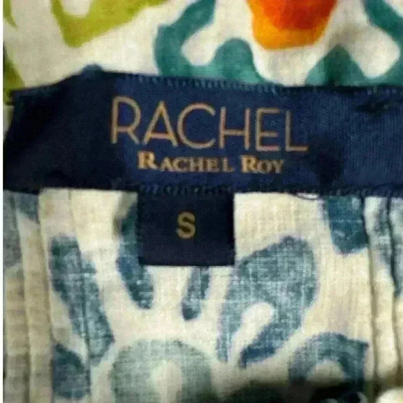 Rachel Roy colorful linen top puff 3/4sleeve square neck line slight crop size S - Picture 4 of 10